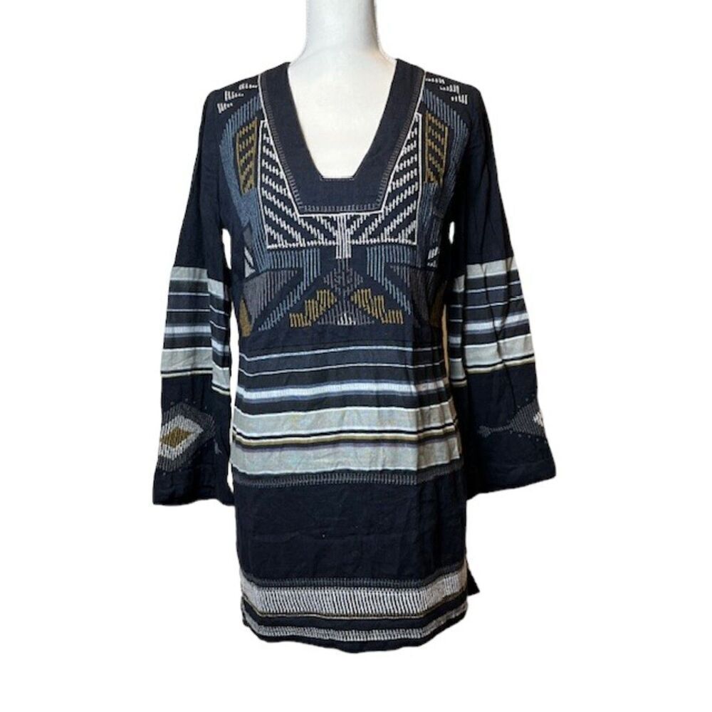 Free People Sundown Mini Dress Navy White Gold Embroidery Size‎ Small - Picture 2 of 12
